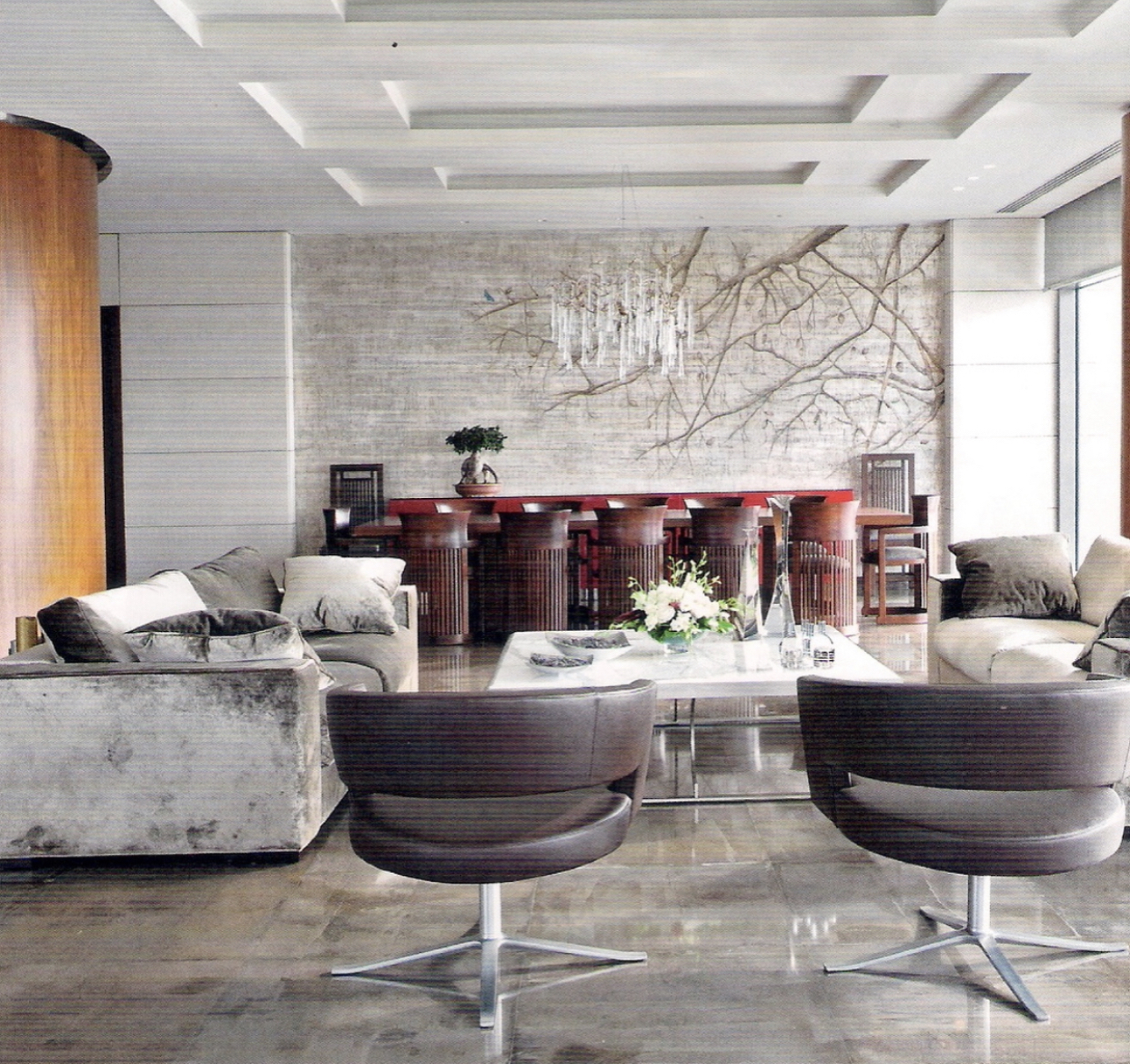 Grand salon with luxurious patina ceiling and cornice details – Prince Tamim Mansion, Doha