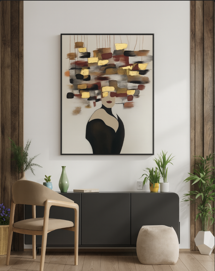 Elegance in Blue – oil painting with gold accents