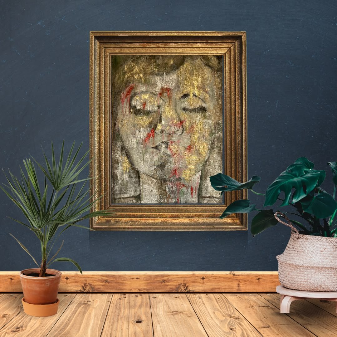 Golden Reverie – portrait study in gold and olive with crimson accents