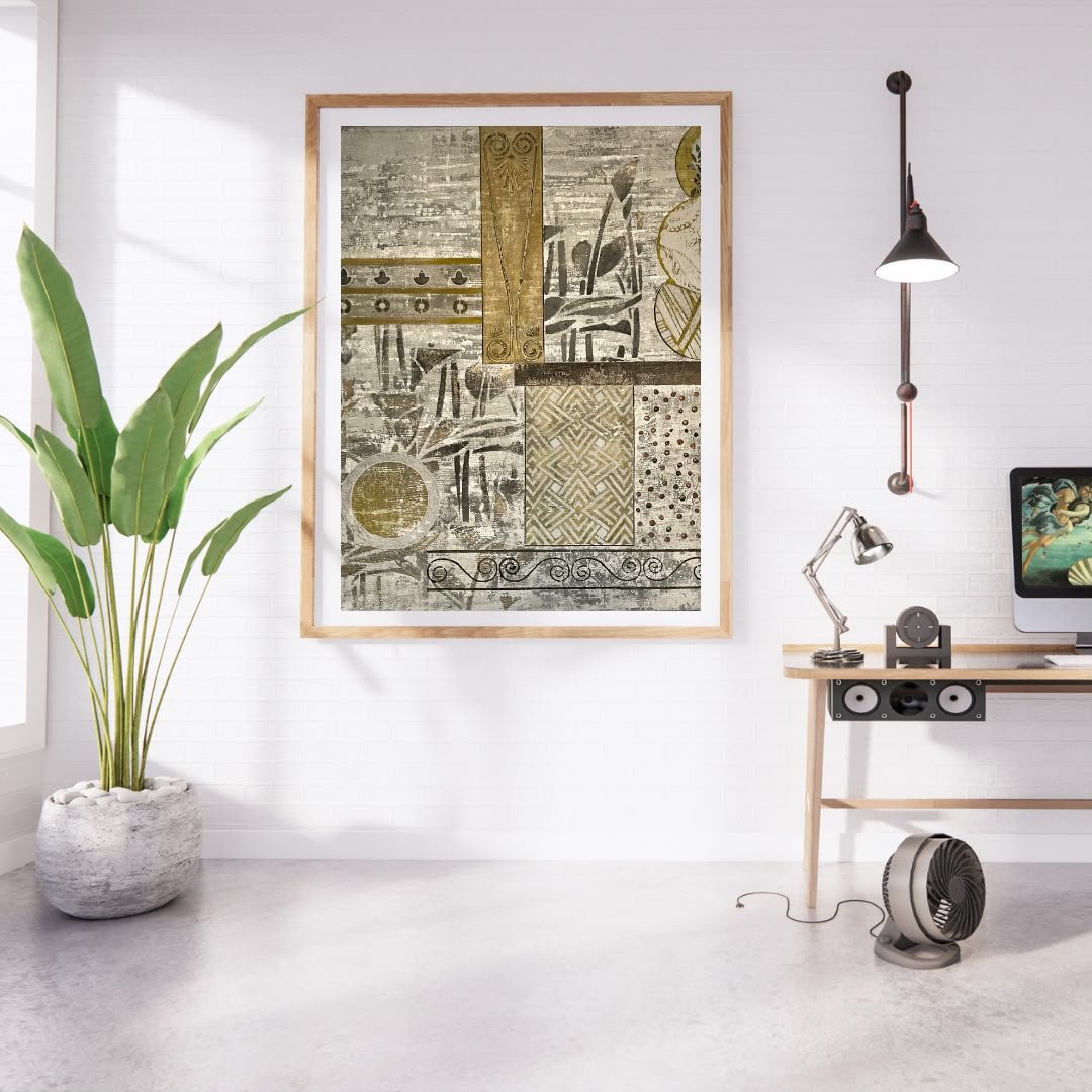 Ancient Pattern – Layered gold and grey motifs with botanical and geometric detail