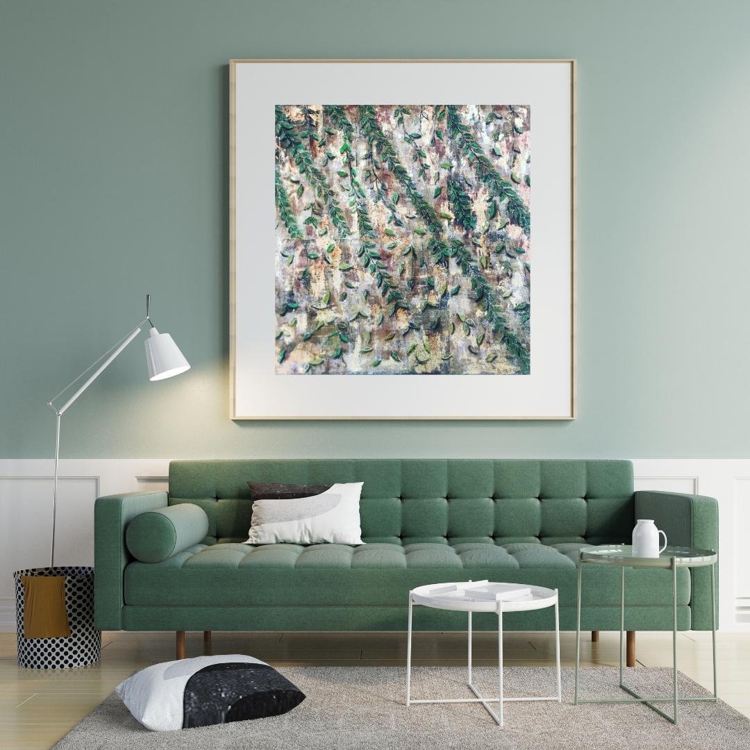 Hanging Vines – Trailing green foliage over an earthy textured ground