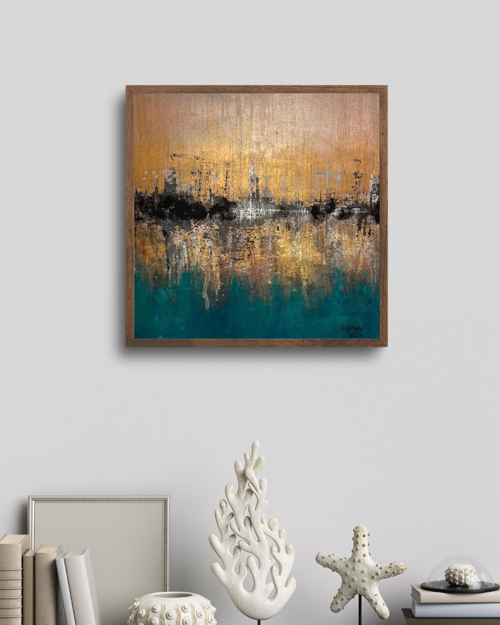 Teal Meadow – Golden florals rising from a teal ground