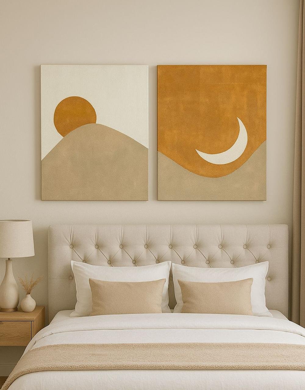 Sun & Moon – Minimalist paired desert scenes in warm ochre tones