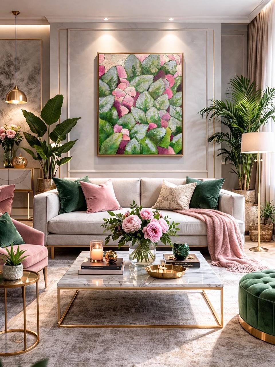 Blush Foliage – Layered leaf forms in blush pink and sage green